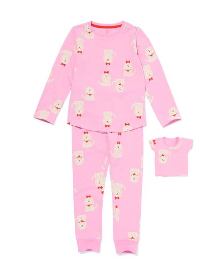 HEMA HEMA Kinderpyjama Met Poppenpyjama Honden Roze (roze)