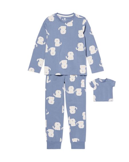 051 Kinderpyjama Met Poppenpyjama Honden Blauw (blauw)