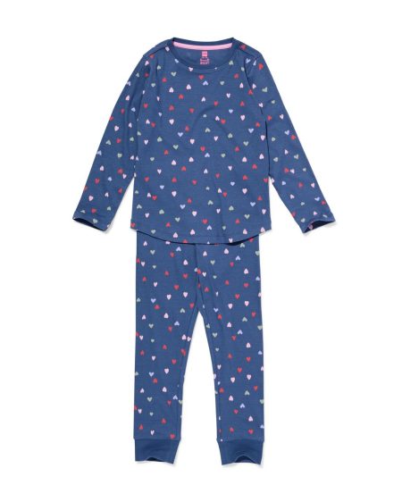 HEMA HEMA Kinderpyjama Rib Hartjes Donkerblauw (donkerblauw)