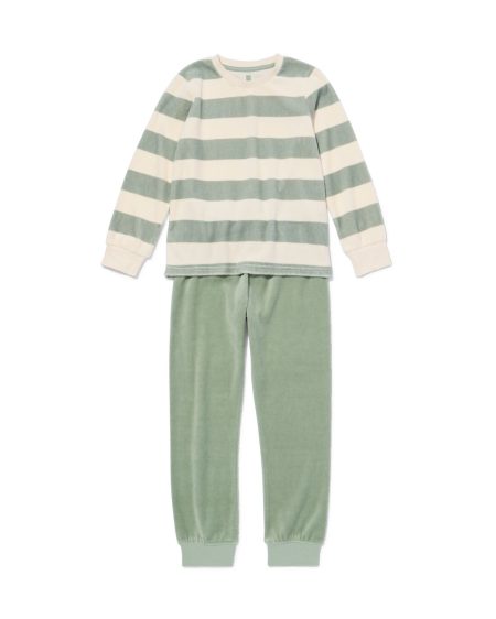 051 Kinderpyjama Velours Strepen Groen (groen)