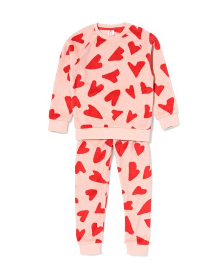 HEMA HEMA Kinderpyjama Fleece Hartjes Roze (roze)