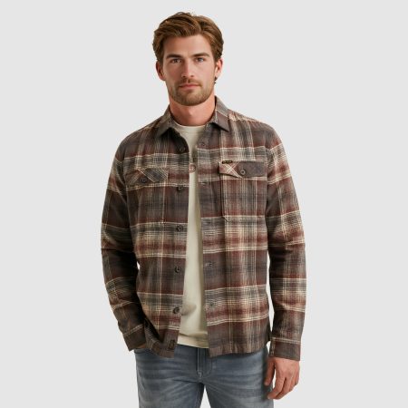 Pme Legend Psi2509244 Brushed Grindle Check Overshirt Overshirt 8203 Marron