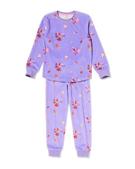 HEMA HEMA Kinderpyjama Velours Bloemen Lila (lila)