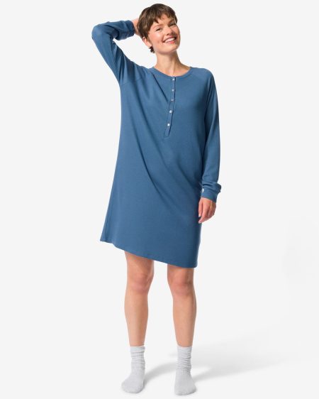 HEMA Damesnachthemd Wafel Middenblauw (middenblauw)
