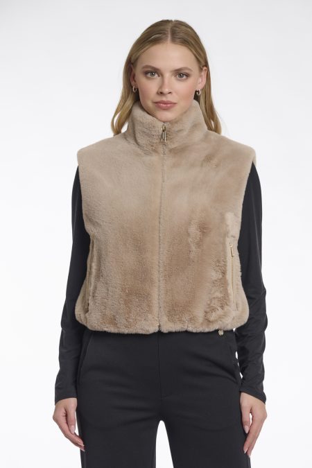 Rino & Pelle Nikki.7002511 Short Faux Fur Waistcoat Gilets 10866 Oat