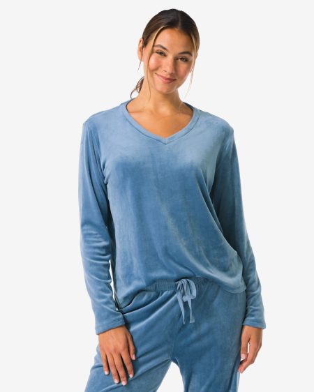 HEMA Dames Loungetop Velours Middenblauw (middenblauw)