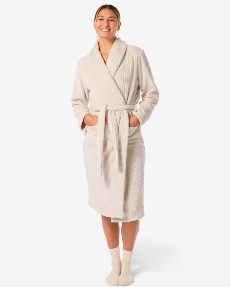 HEMA Dames Badjas Rib Fleece Beige (beige)