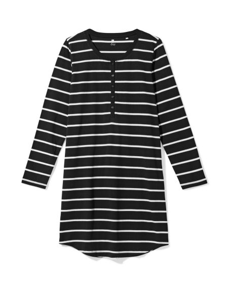 HEMA Damesnachthemd Strepen Zwart/wit (zwart/wit)