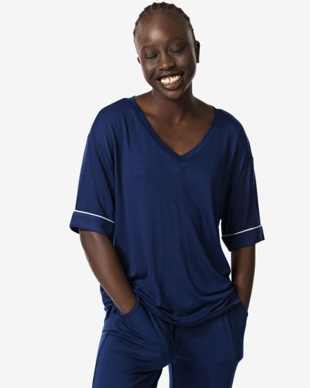 HEMA Dames Pyjamatop Viscose Donkerblauw (donkerblauw)