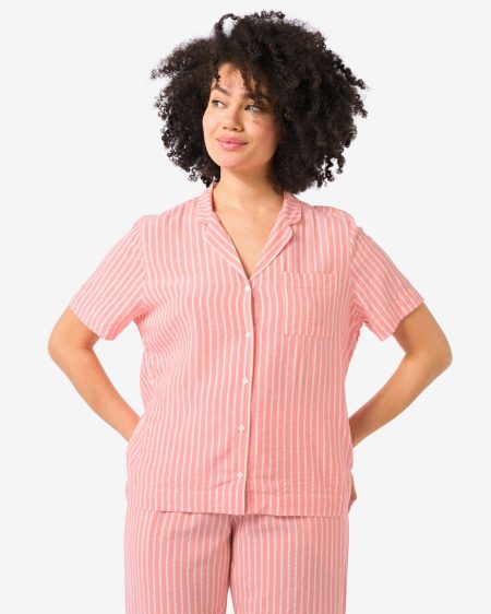 140 Dames Pyjamatop Seersucker Strepen Koraalroze (koraalroze)