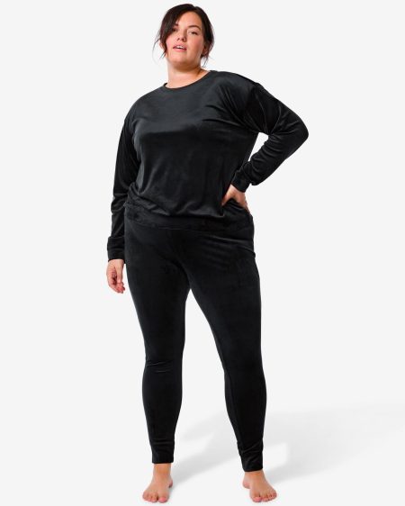 HEMA Dames Loungebroek Velours Zwart (zwart)