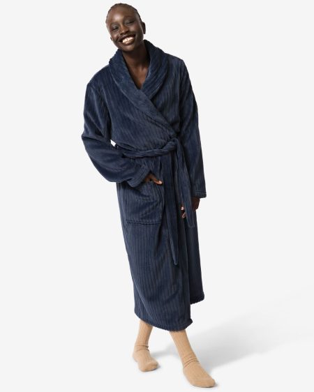 140 Badjas Rib Fleece Donkerblauw (donkerblauw)