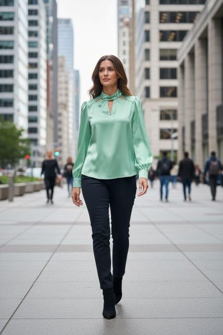 Zip73 Twisted Collar Blouse W25/205/05/305 Blouse 305 Metallic Mint