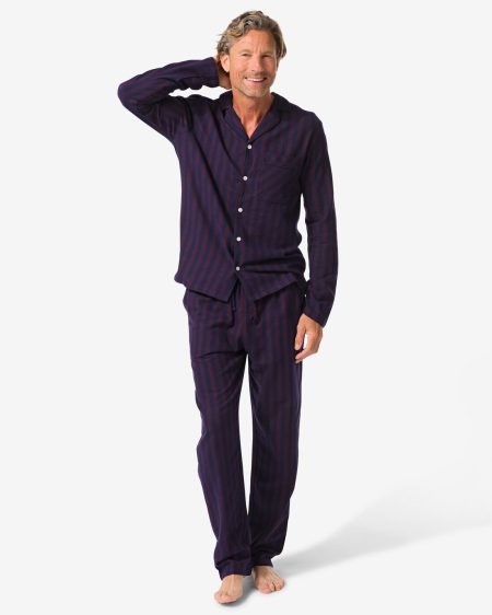 HEMA HEMA Herenpyjama Flanel Strepen Donkerrood (donkerrood)