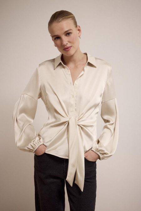 Tramontana Satin-look Blouse Twisted Detail C17-18-401 Blouse 006800-stone