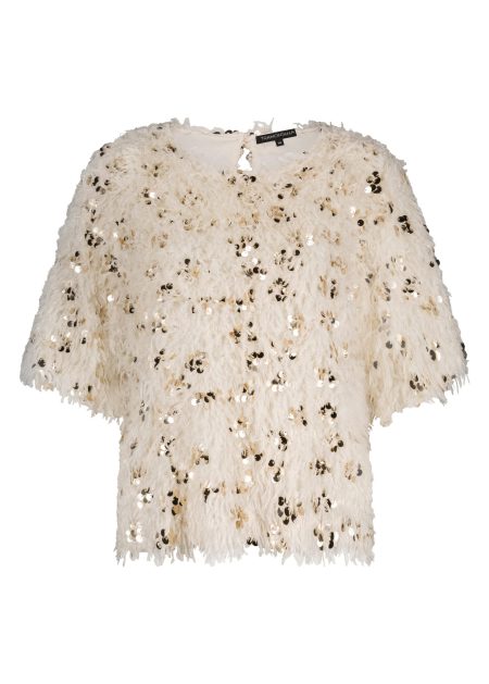 Tramontana Feathered Sequin Top C35-18-401 T-shirt Lange Mouw 006800-stone