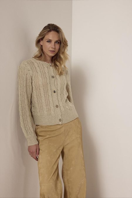 Tramontana Cable Knit Lurex Cardigan Y09-18-701 Vest 006800-stone