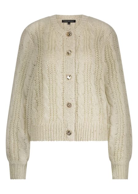 Tramontana Cable Knit Lurex Cardigan Y09-18-701 Vest 006800-stone