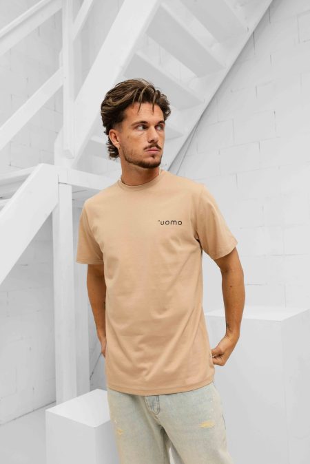 24 Uomo Basic T-Shirt Bruin Heren - Maat M - Kleur: Sand | Soccerfanshop