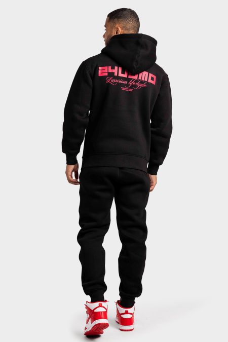 24 Uomo Basic Logo Trainingspak Heren Zwart/Rood - Maat XS - Kleur: Zwart | Soccerfanshop