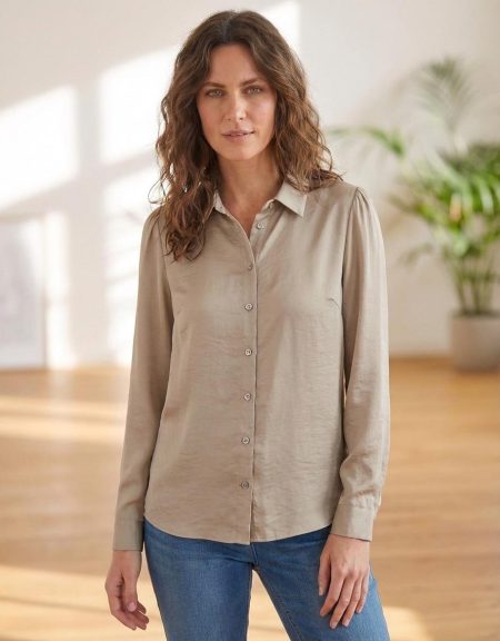 Elvira Casuals Blouse Minte E4 25-006 Blouse 380 Taupe Satin