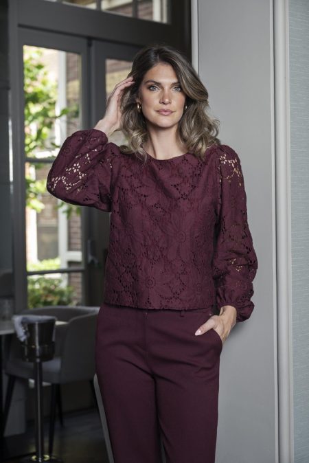 Elvira Casuals Top Charlie E4 25-037 T-shirt Lange Mouw 571 Burgundy