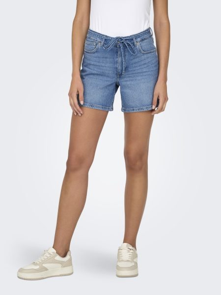 Only Onlgianna Mw Belted Shorts Azg Dnm Noos Korte Broeken Medium Blue Denim