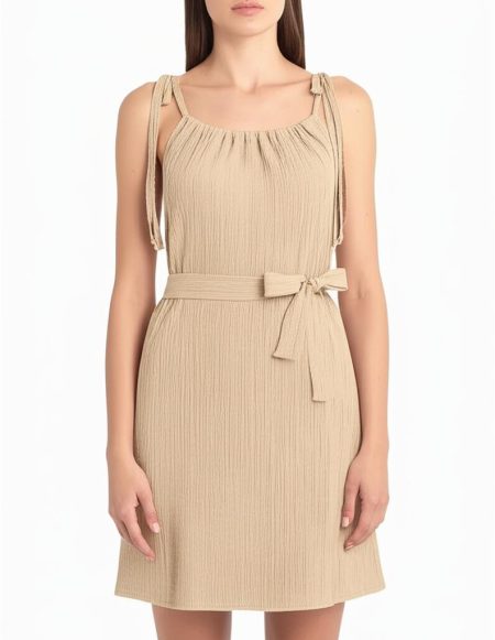 Tramontana Crinkled Tie-strap Dress S01-16-502 Zomerjurkjes 2800 Camel