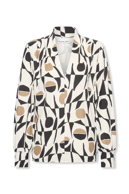 Helena Hart Top Jozzy Print Clash 7674cla T-shirt Lange Mouw Camel