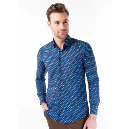 WB Overhemd heren slim fit bolletjes blauw