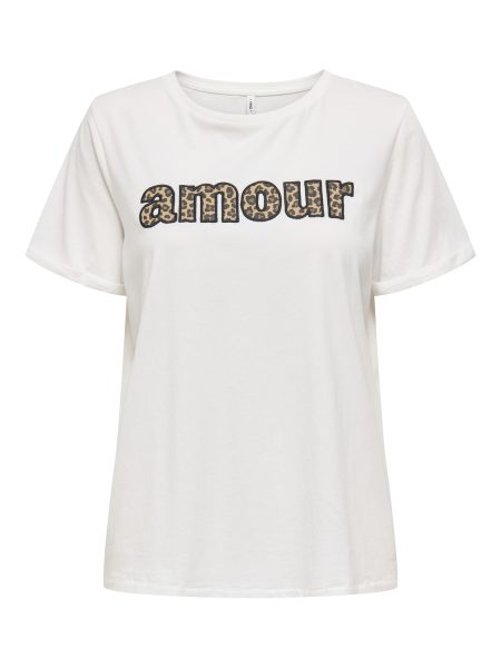 Only Onlline Life S/s O-neck Print Top Cs Jrs T-shirt Korte Mouw Cloud Dancer Amour (leo)