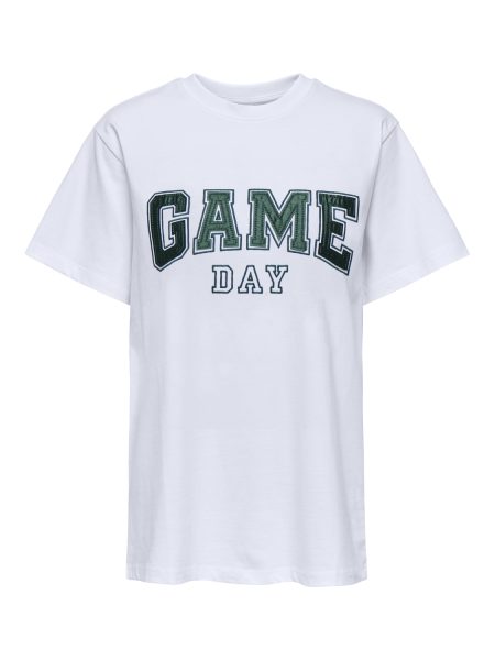 Only Onlrikka S/s Satin Print Top Box Cs Jrs T-shirt Korte Mouw Bright White Game