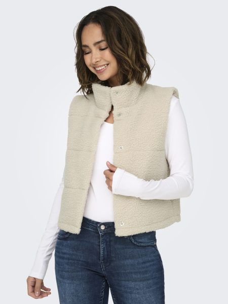 Only Onlsandra Teddy Waistcoat Life Otw Noos Gilets Pumice Stone