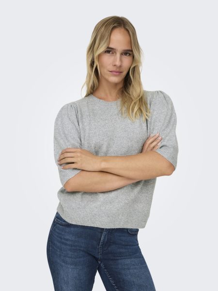 Only Onlrica Life 2/4 Pullover Knt Noos Trui Korte Mouw Light Grey Melange