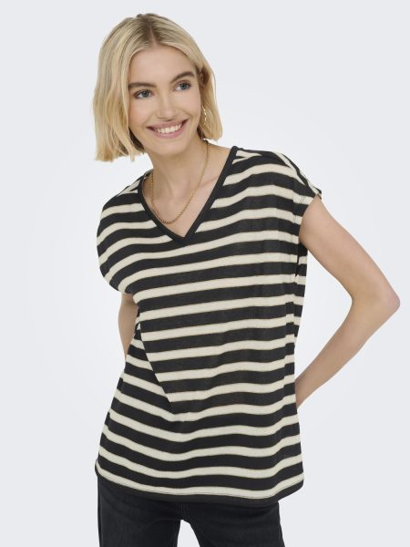 Only Onlfine S/s V-neck Shine Top Jrs T-shirts Black Birch+gold Glitter