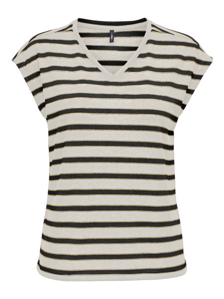 Only Onlfine S/s V-neck Shine Top Jrs T-shirts Birch Black+gold Glitter
