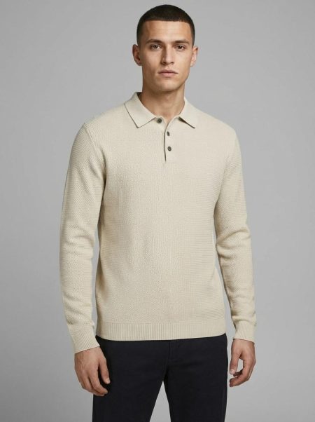 J-j Premium Jprcccooper Knit Polo Ls Trui Silver Lining Twist