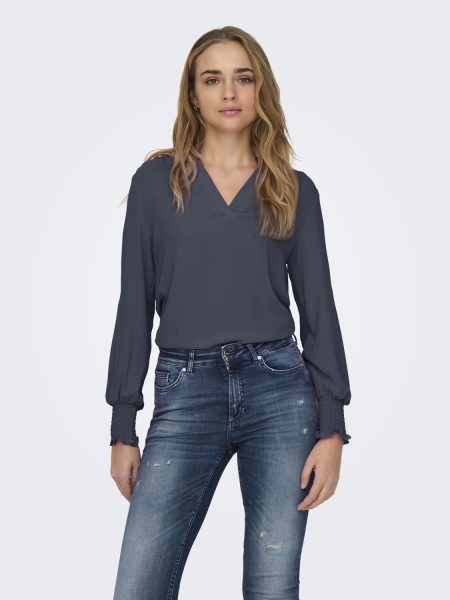 Only Onlmette V-neck Ls Smock Top Noos Wvn T-shirt Lange Mouw Ombre Blue