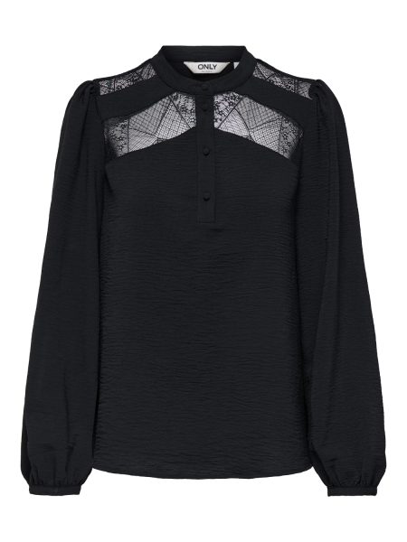 Only Onlyohanna Life Fr L/s Lace Top Wvn Cs T-shirt Lange Mouw Black