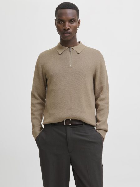 Jack & Jones Jprblamilano Stitch Knit Zip Polo Sn Trui Greige Melange