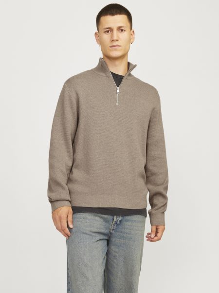 Jack - Jones Jprblamilano Stitch Knit Half Zip Sn Trui Greige Melange