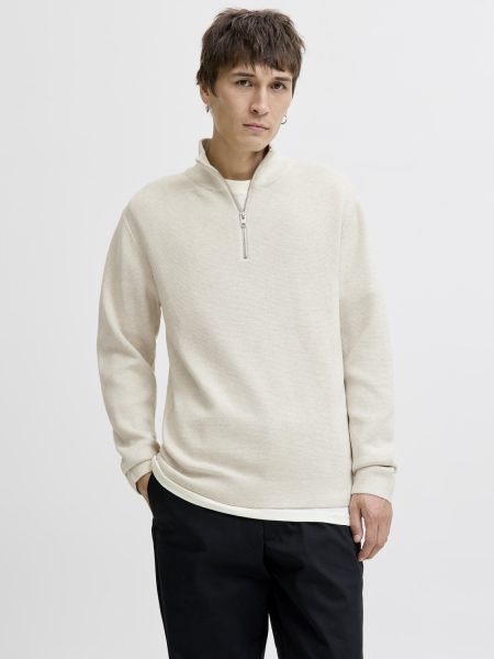 Jack - Jones Jprblamilano Stitch Knit Half Zip Sn Trui Cloud Dancer Melange