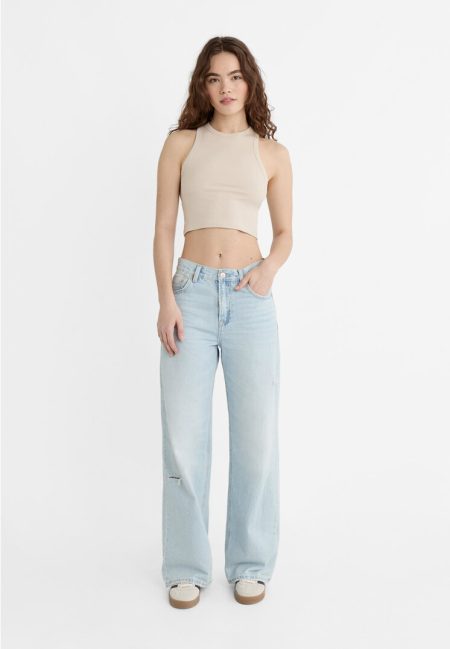 Stradivarius Pack met 2 basic ribcord crop tops  Steen XL