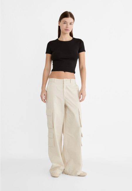 Stradivarius Pack van 2 cropped katoenen T-shirts  Wit XS