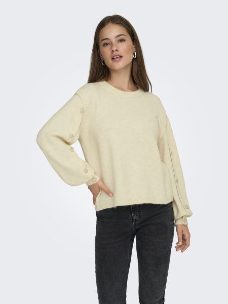 Only Onlrene Life Ls Button O-neck Cs Knt Trui Egret Melange
