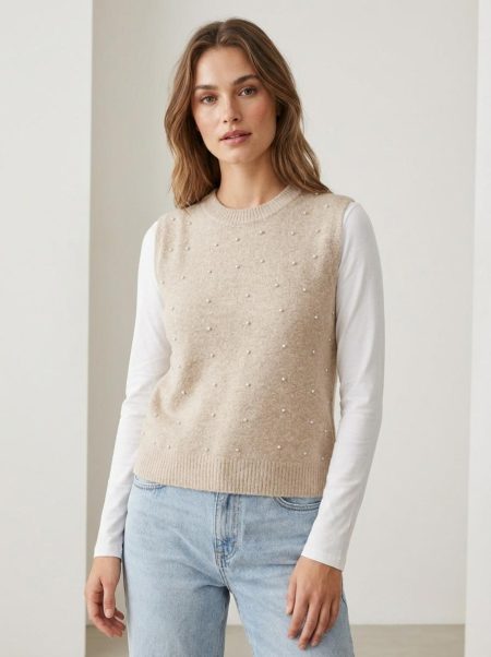 Only Onlrenata Life Sl O-neck Pearl Vest Knt Trui Korte Mouw Whitecap Gray