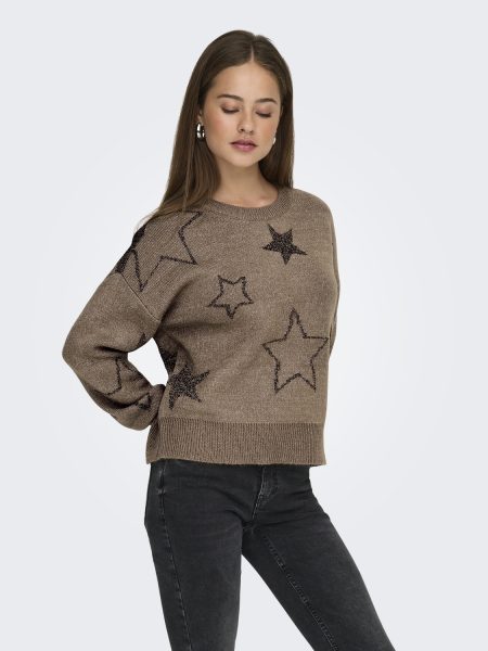 Only Onlrosie Ls O-neck Glitter Knt Trui Cocoa Créme