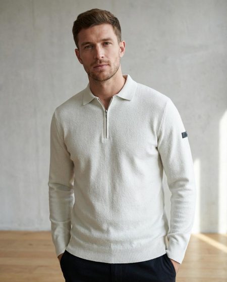 Malelions Knitted Longsleeve Zip Polo Mma20026009 Poloshirts 41008 Pearl Grey