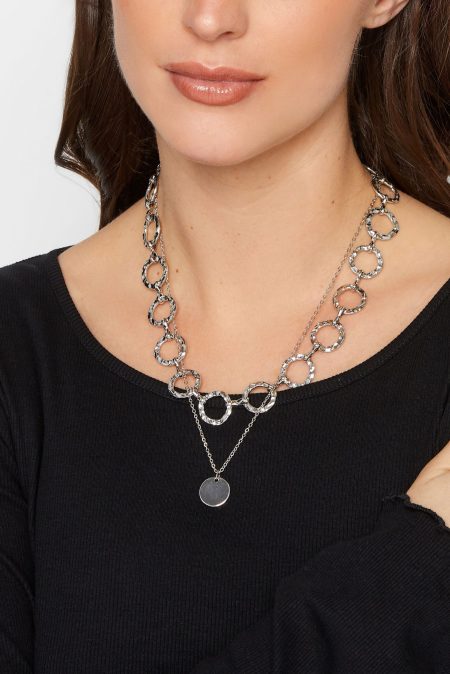 Set Van 2 Paar Kettingen Met Cirkelvormige Hangers In Zilver