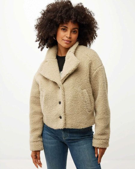 Short length teddy coat Ecru